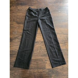 St. John Sport Black Dress Pants Straight Leg Stretch Size 12 Gold Accent Button